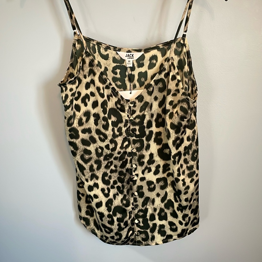 JACK by BB Dakota Force of nature pine green leopard cami tank button front